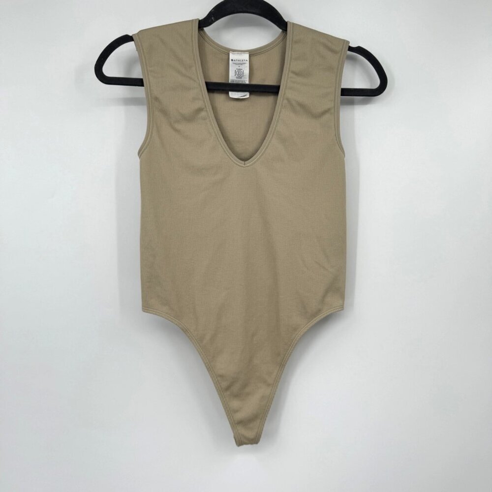 Athleta AURORA BODYSUIT woman’s size medium ribbed tan